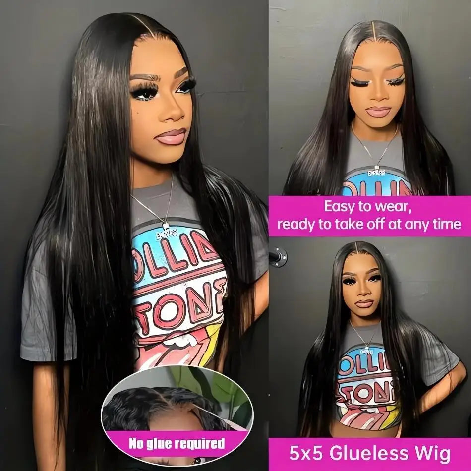 Glueless Bone Straight Brazilian Human Hair Wig – 13×6 & 13×4 HD Transparent Lace Frontal, 5×5 & 4×4 Wear & Go Closure