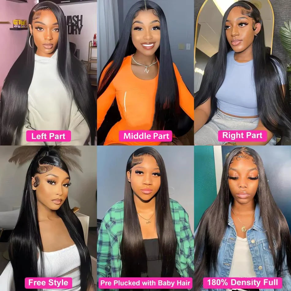 Glueless Bone Straight Brazilian Human Hair Wig – 13×6 & 13×4 HD Transparent Lace Frontal, 5×5 & 4×4 Wear & Go Closure
