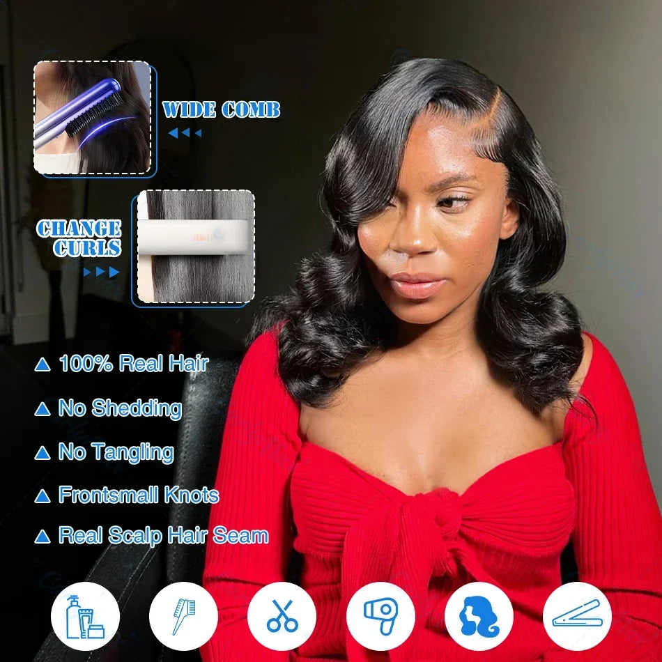 200% Density Short Bob Human Hair Wig – 13×6 HD Transparent Lace Frontal & 13×4 Lace Front, Body Wave Wavy, 5×5 & 4×4 Glueless Closure