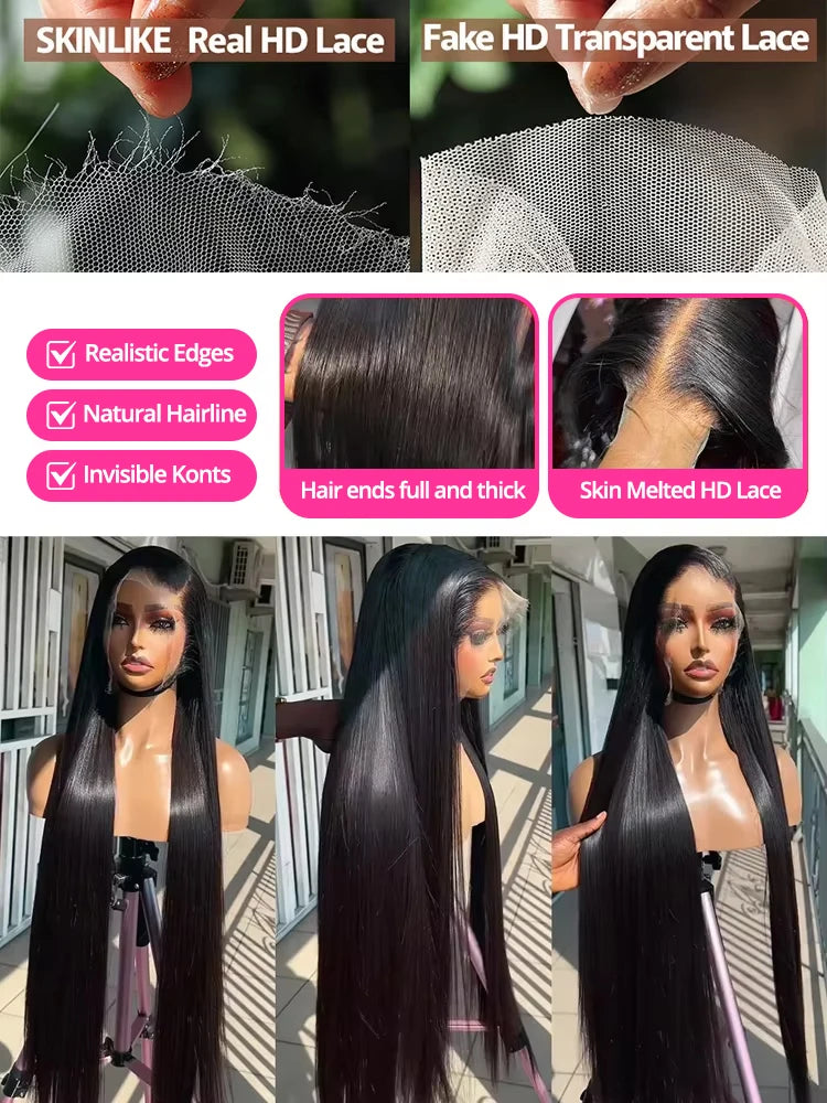 250% Density Wear & Go Glueless Bone Straight Human Hair Wig – Pre-Cut 13×6 & 13×4 HD Lace Frontal, Pre-Plucked, Soft & Natural