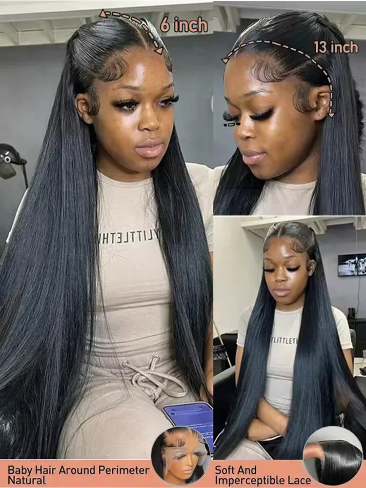 Bone Straight Glueless 5x5 Closure 30 40 Inch 13x6 HD Lace Frontal Human Hair Wig 13x4 Transparent Lace Front Wig Preplucked