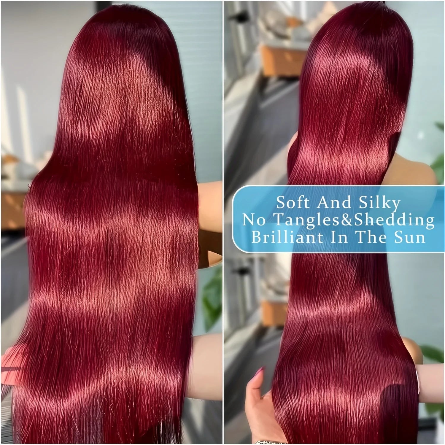 99J Burgundy Straight Brazilian Human Hair Wig – HD Transparent Lace Frontal 13×6 & 13×4, Red Wine Color, 30 & 40 Inch