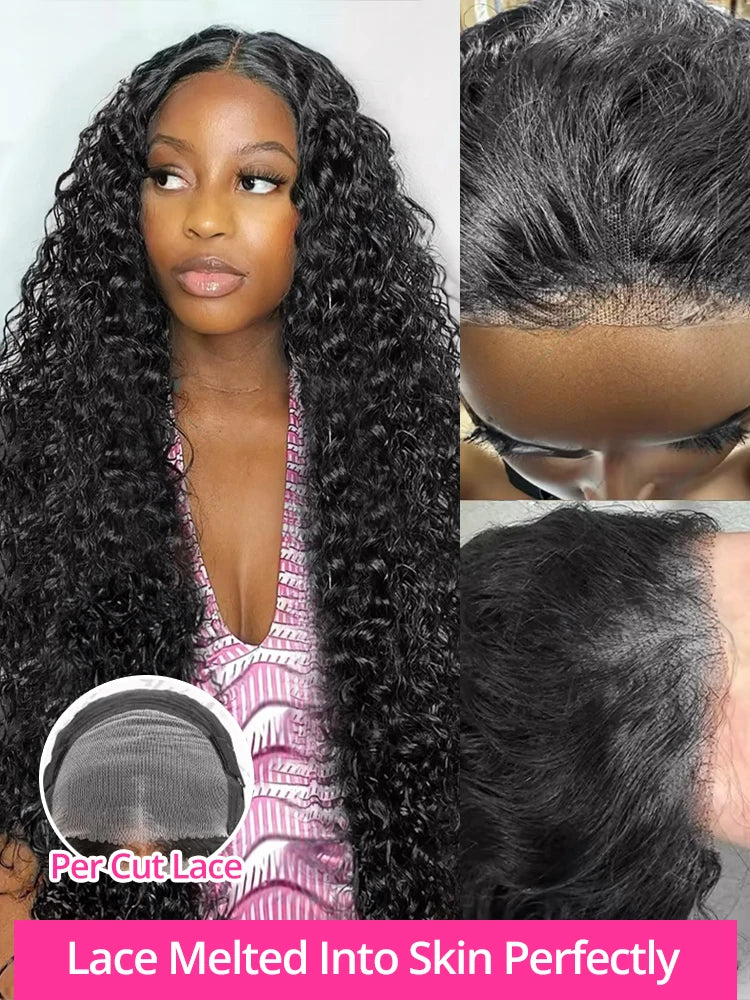 40 Inch Water Wave Curly Human Hair Wig – 250% Density, 13×6 & 13×4 HD Lace Frontal, Deep Wave Texture, 7×5 Glueless Wear & Go Closure