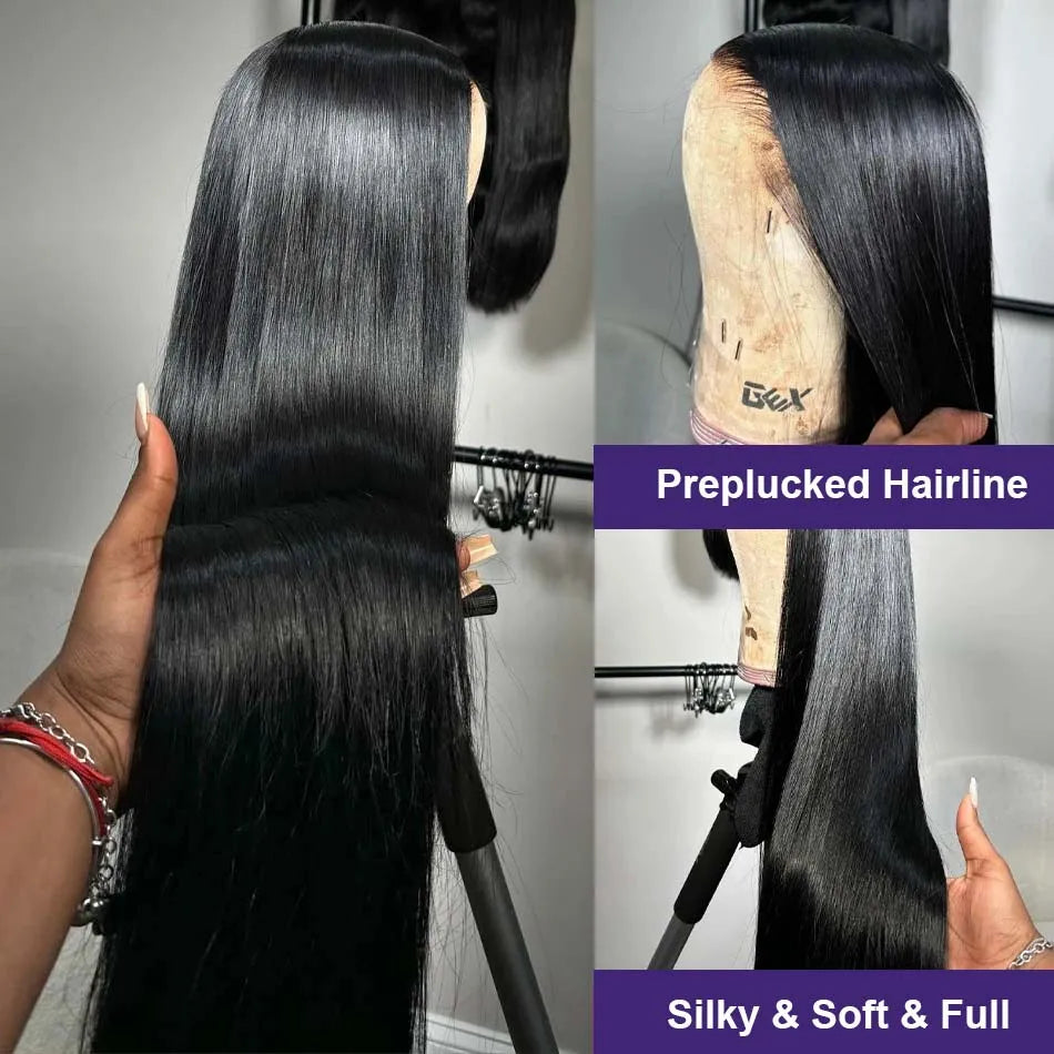 200% Density Bone Straight Human Hair Wig – 13×6 HD Lace Frontal & 13×4 Transparent Lace Front, Pre-Plucked, 30 & 40 Inch