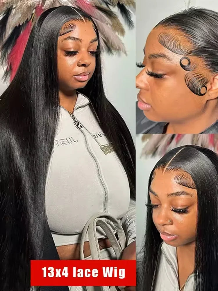 30–40 Inch Bone Straight Human Hair Wig – 13×6 HD Transparent Lace Frontal & 13×4 Lace Front, 5×5 Glueless Wear & Go Closure