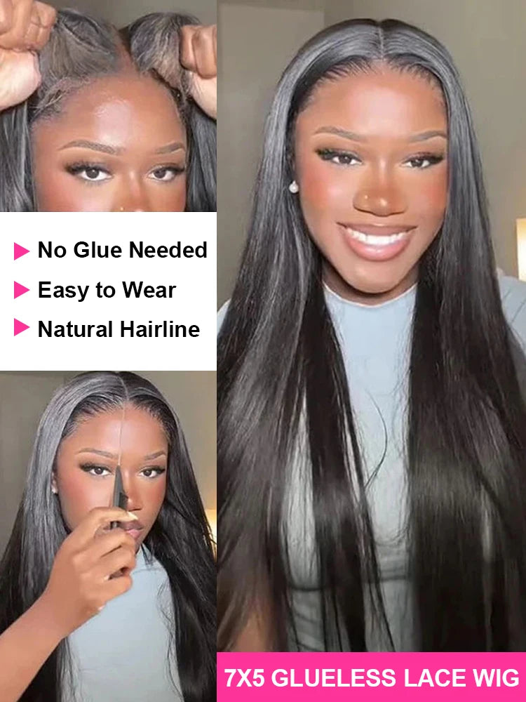 250% Density Wear and Go Glueless Straight Human Hair Wig – Pre Cut HD Lace Frontal 7×5 & 13×4, Pre-Plucked