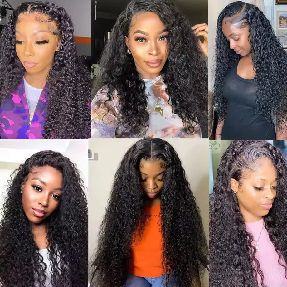 30–40 Inch Water Deep Wave Curly Human Hair Wig – 200% Density, 13×6 HD Lace Frontal, Full & Natural Look