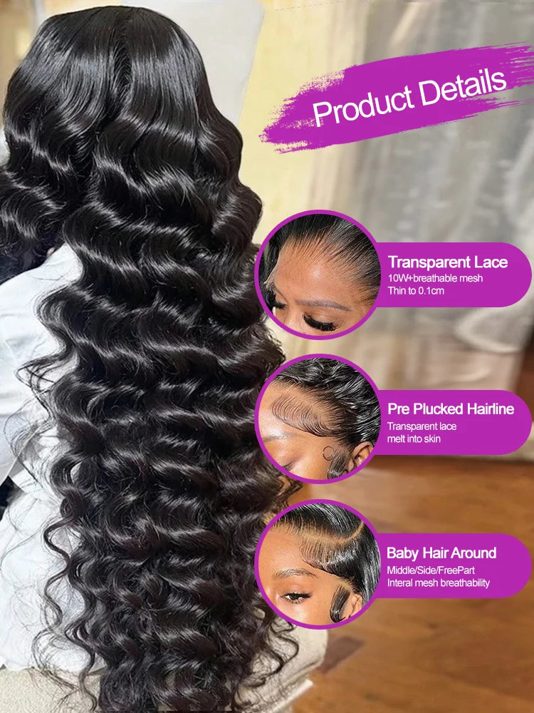 50 Inch Loose Deep Wave Curly Human Hair Wig – 13×6 HD Lace Frontal & 360 Full Lace, Glueless, Brazilian Hair, Pre-Plucked