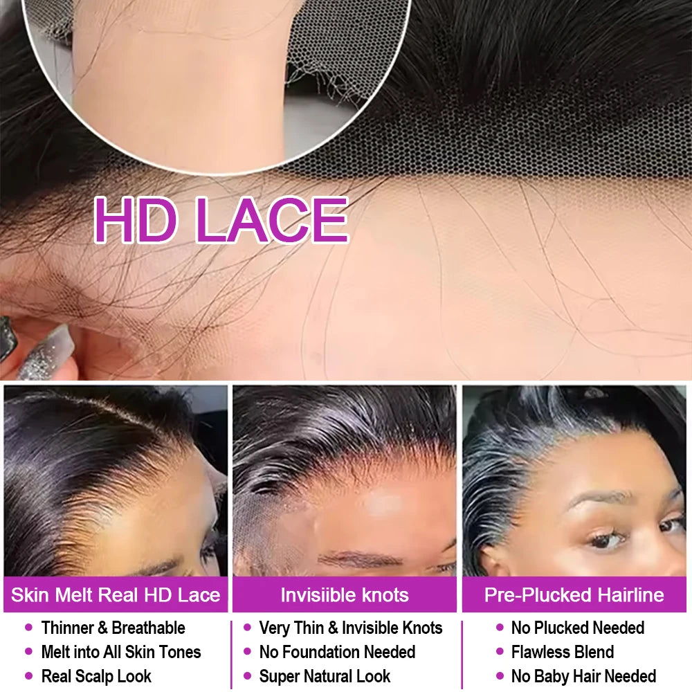 250% Density Bone Straight Brazilian Human Hair Wig – 13×6 HD Lace Frontal, 40 & 46 Inch, 100% Human Hair