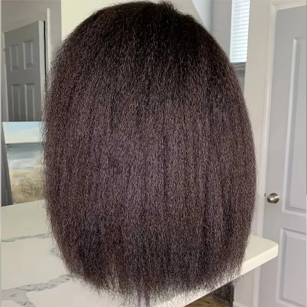 250% Density Kinky Straight Short Bob Human Hair Wig – Yaki Straight, 13×4 HD Lace Frontal, Pre-Plucked, 100% Raw Hair