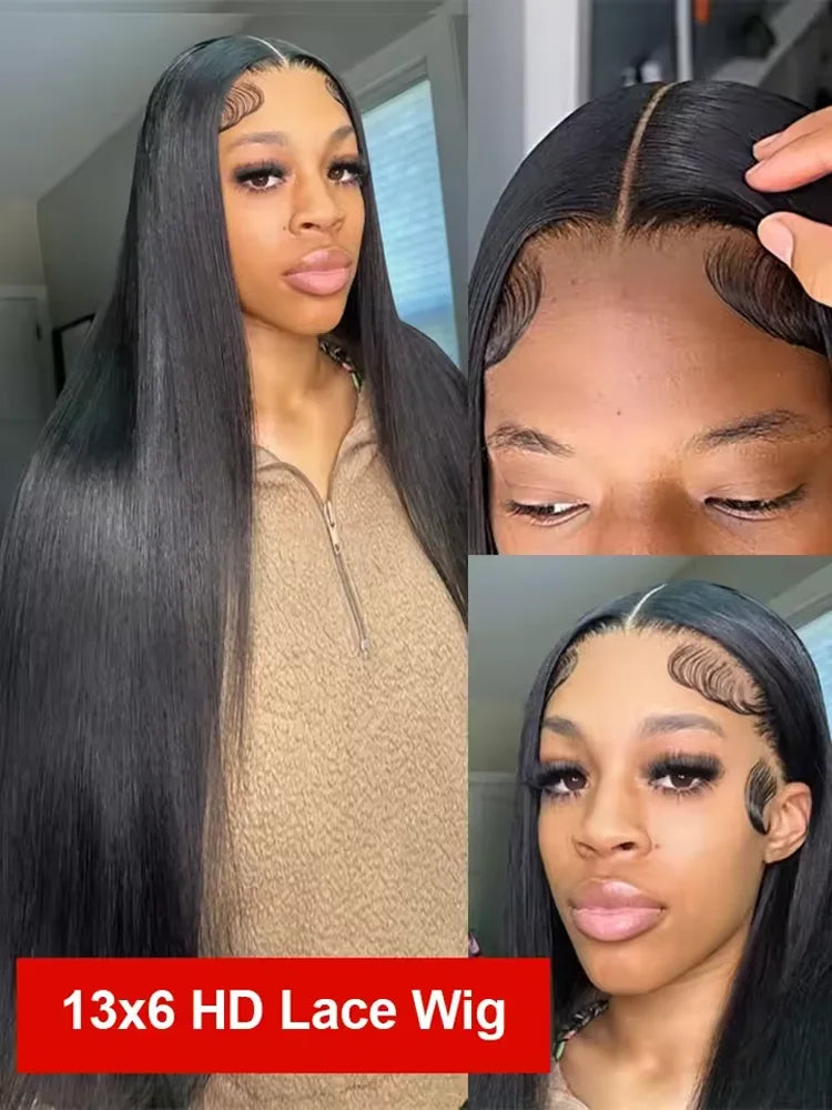 30–40 Inch Bone Straight Human Hair Wig – 13×6 HD Transparent Lace Frontal & 13×4 Lace Front, 5×5 Glueless Wear & Go Closure