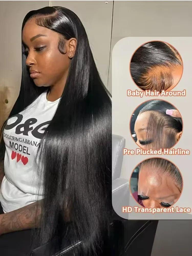 Bone Straight Glueless 5x5 Closure 30 40 Inch 13x6 HD Lace Frontal Human Hair Wig 13x4 Transparent Lace Front Wig Preplucked