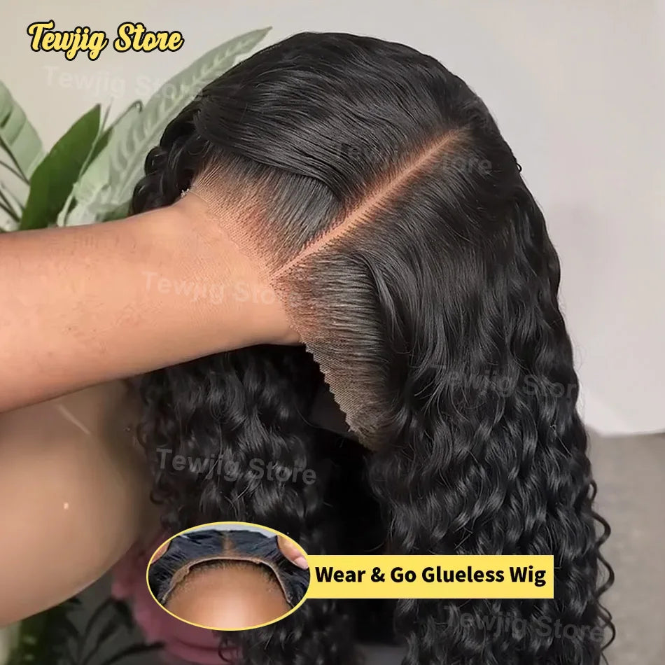 30–40 Inch Water Wave Curly Human Hair Wig – 13×6 HD Lace Frontal, Deep Wave Texture, 5×5 & 4×4 Glueless Closure, Brazilian Hair