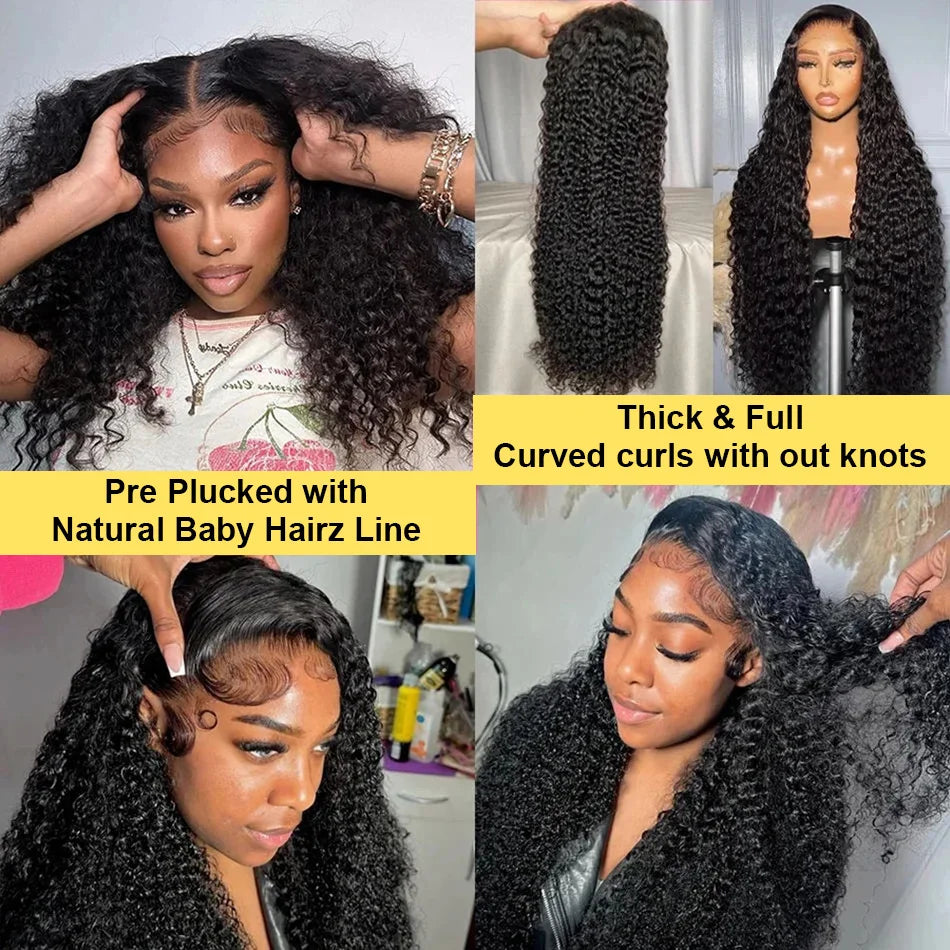 30–40 Inch Water Wave Curly Human Hair Wig – 13×6 HD Lace Frontal, Deep Wave Texture, 5×5 & 4×4 Glueless Closure, Brazilian Hair