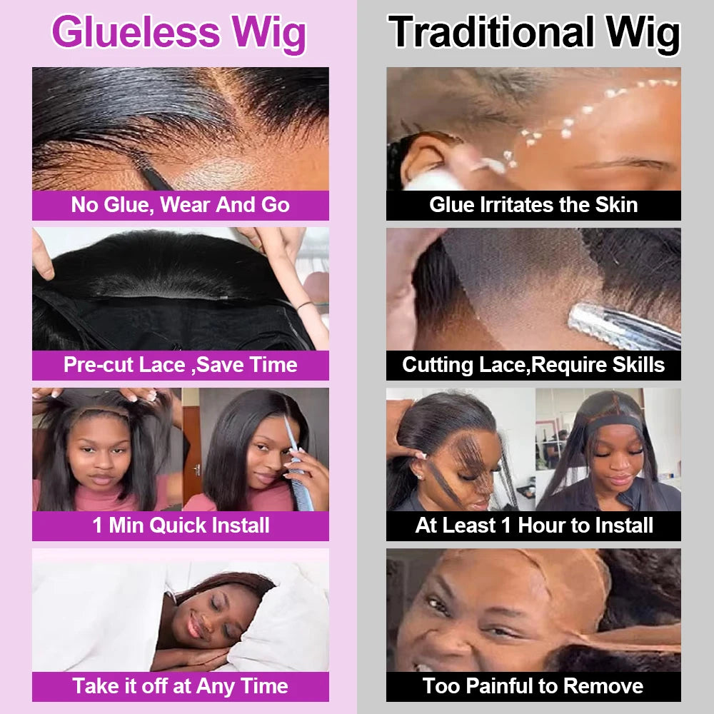 Bone Straight Short Bob Brazilian Human Hair Wig – Glueless No Glue, 13×4 HD Transparent Lace Frontal & 13×6 Lace Front