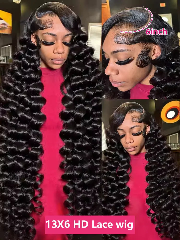 40 Inch Loose Deep Wave Curly Human Hair Wig – 200% Density, 13×6 HD Lace Frontal, Glueless Brazilian Hair