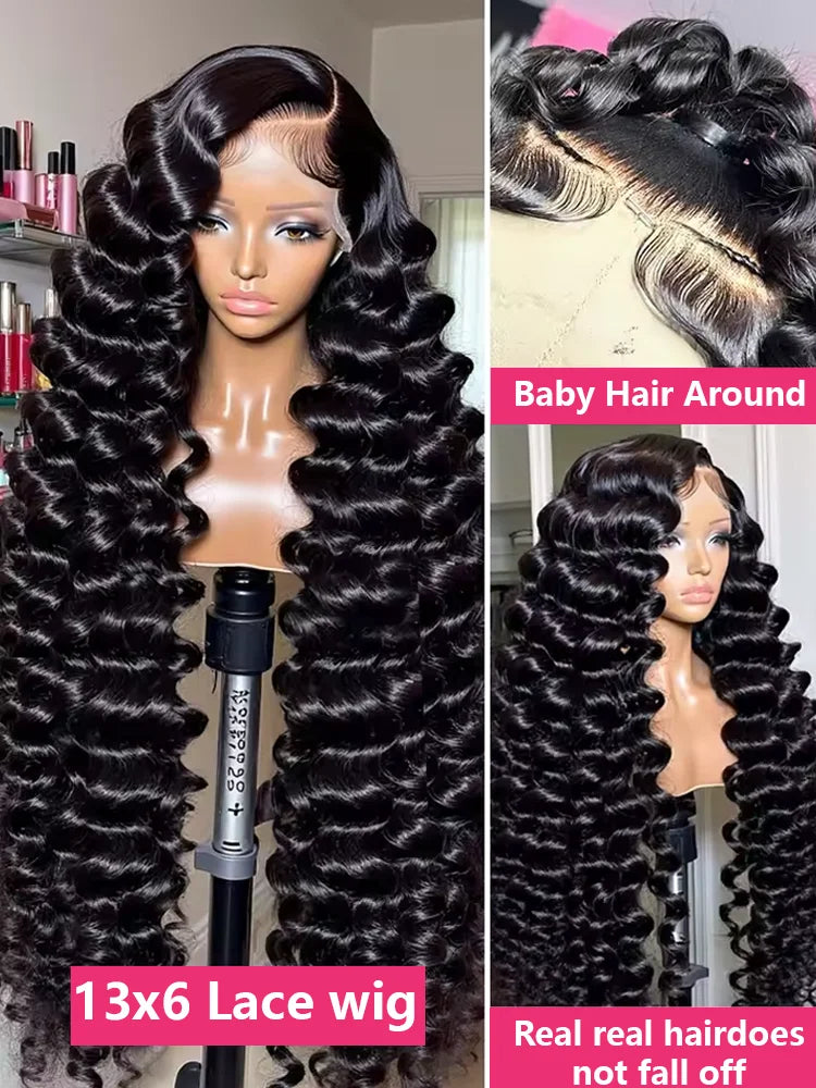 40 Inch Loose Deep Wave Curly Human Hair Wig – 200% Density, 13×6 HD Lace Frontal, Glueless Brazilian Hair
