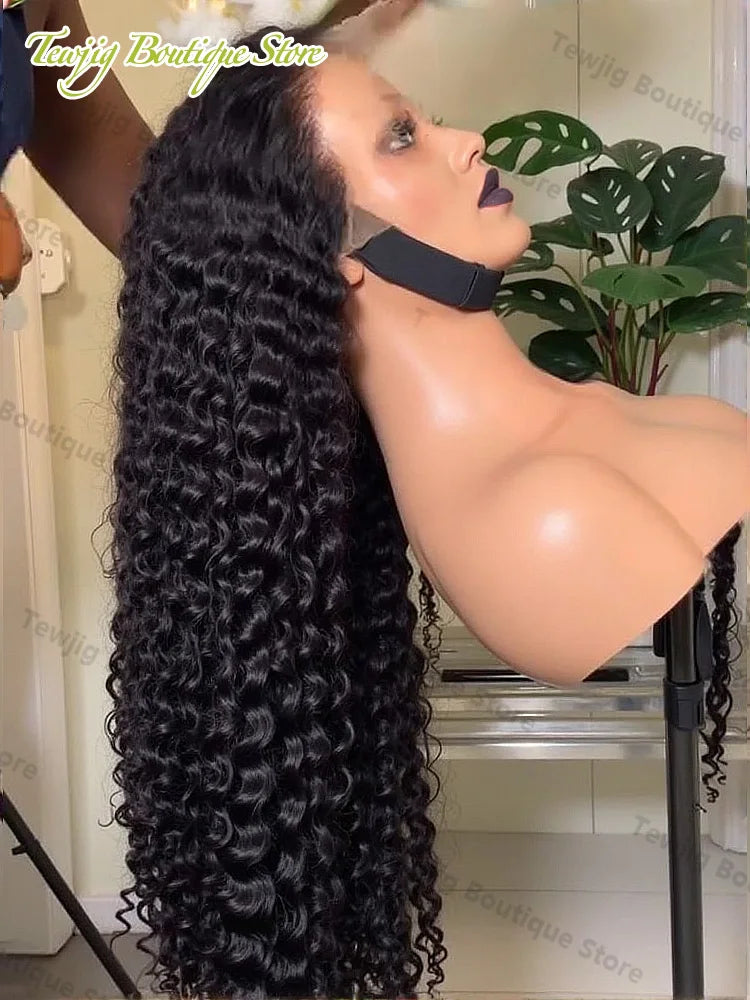 30–40 Inch Water Deep Wave Curly Human Hair Wig – 200% Density, 13×6 HD Lace Frontal, Full & Natural Look