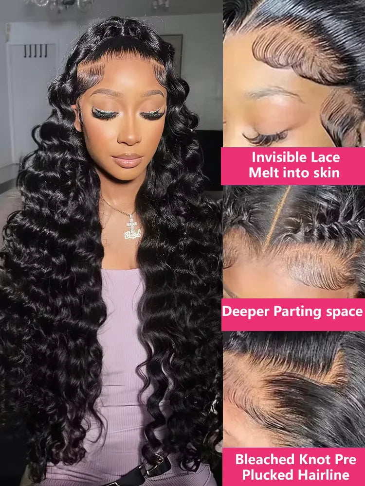 40 Inch Loose Deep Wave Curly Human Hair Wig – 200% Density, 13×6 HD Lace Frontal, Glueless Brazilian Hair