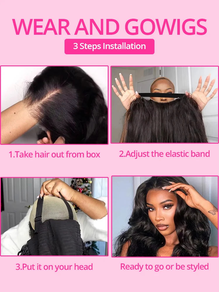 250% Density Wear & Go Glueless Bone Straight Human Hair Wig – Pre-Cut 13×6 & 13×4 HD Lace Frontal, Pre-Plucked, Soft & Natural