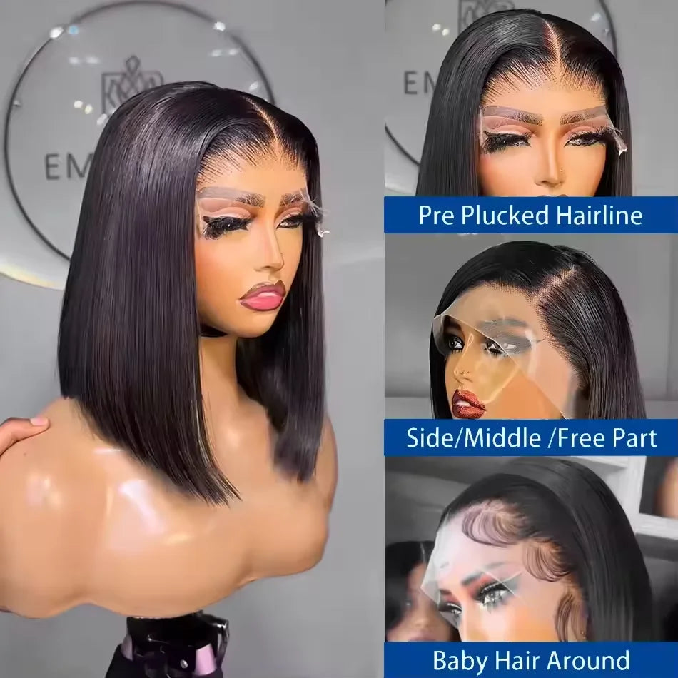 5x5 Closure Glueless 13x6 HD Bone Straight Lace Frontal Human Hair Brazilian  Short Bob Wig 13x4 Lace Front Bob Wigs