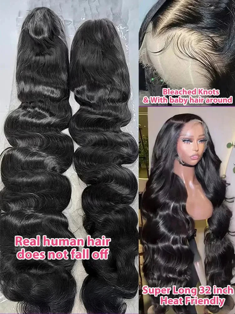 200% Density Body Wave Human Hair Wig – 13×4 HD Transparent Lace Front, Water Wave Texture, 5×5 Glueless Closure, Pre-Plucked