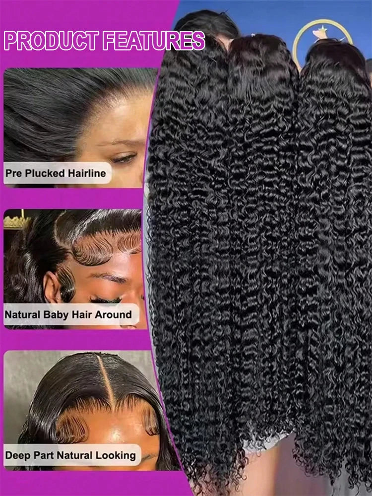 300% Density 50 Inch Deep Wave Human Hair Wig – 13×6 HD Lace Frontal, Loose Water Curly, 13×4 Lace Front & 7×5 Glueless Closure