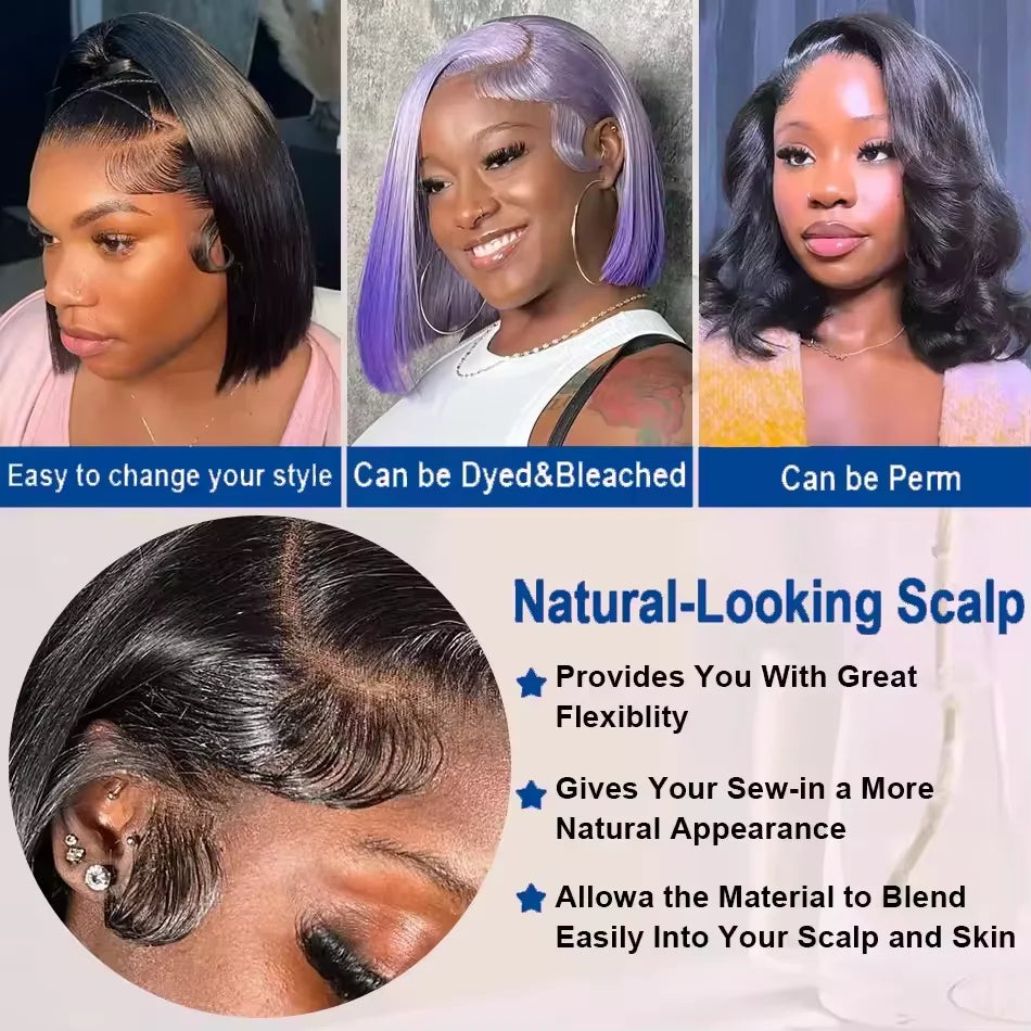 5x5 Closure Glueless 13x6 HD Bone Straight Lace Frontal Human Hair Brazilian  Short Bob Wig 13x4 Lace Front Bob Wigs