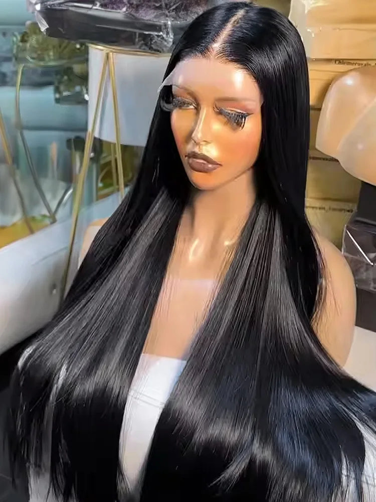 30–40 Inch Bone Straight Human Hair Wig – 13×6 HD Transparent Lace Frontal & 13×4 Lace Front, 5×5 Glueless Wear & Go Closure