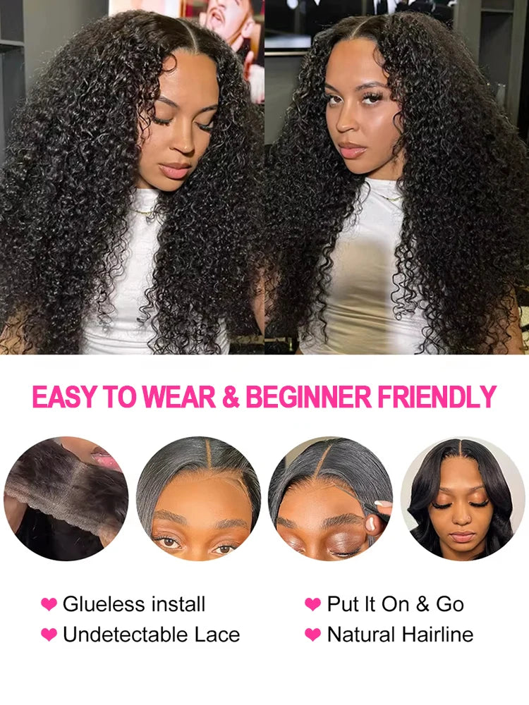 40 Inch Water Wave Curly Human Hair Wig – 250% Density, 13×6 & 13×4 HD Lace Frontal, Deep Wave Texture, 7×5 Glueless Wear & Go Closure