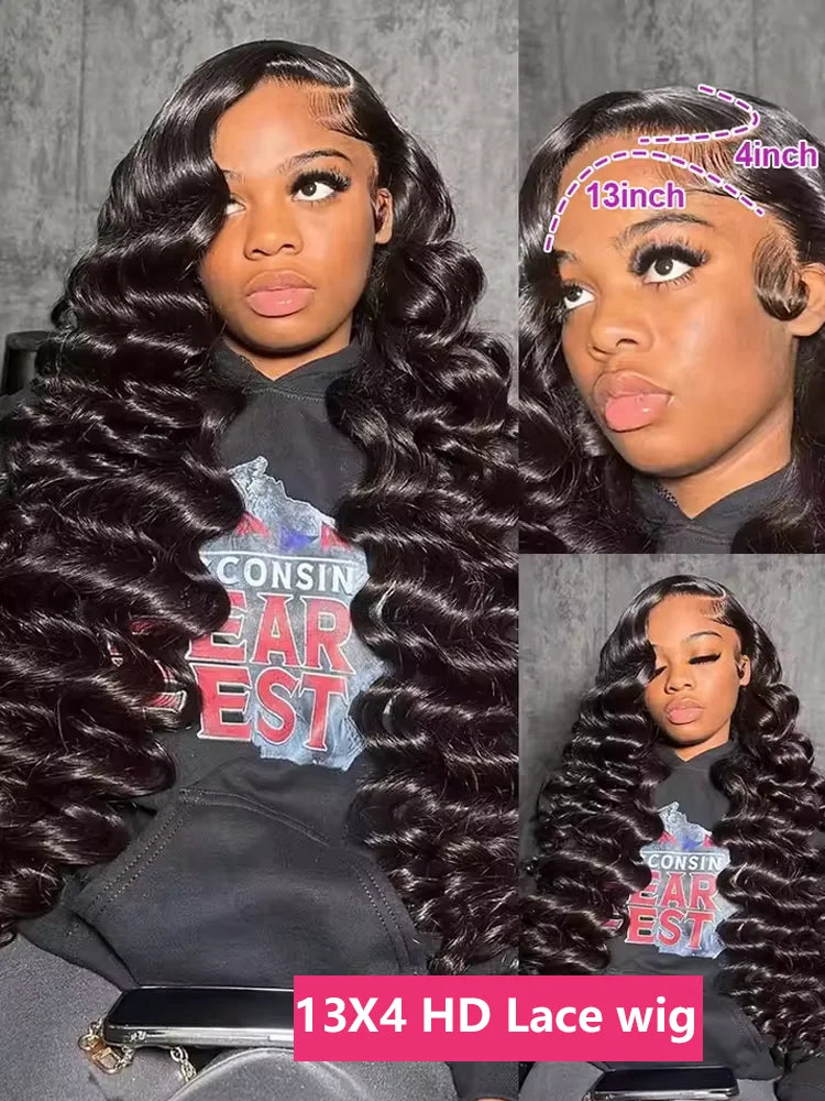 40 Inch Loose Deep Wave Curly Human Hair Wig – 200% Density, 13×6 HD Lace Frontal, Glueless Brazilian Hair