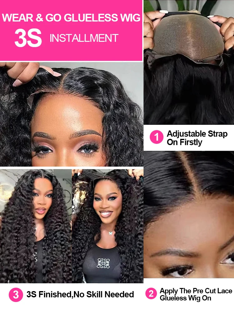 40 Inch Water Wave Curly Human Hair Wig – 250% Density, 13×6 & 13×4 HD Lace Frontal, Deep Wave Texture, 7×5 Glueless Wear & Go Closure