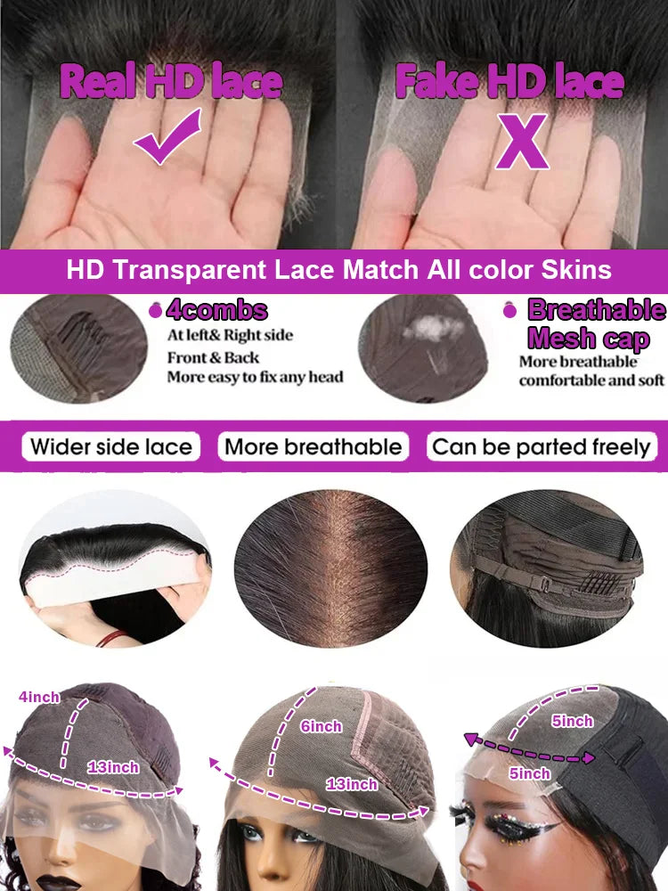 200% Density Bone Straight Human Hair Wig – 13×6 HD Lace Frontal & 13×4 Transparent Lace Front, Pre-Plucked, 30 & 40 Inch