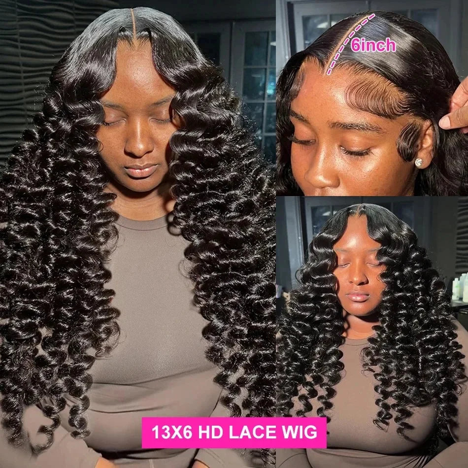 30–40 Inch Loose Wave Water Wave Curly Human Hair Wig – 100% Remy Hair, 13×6 HD Lace Frontal & 13×4 Lace Front