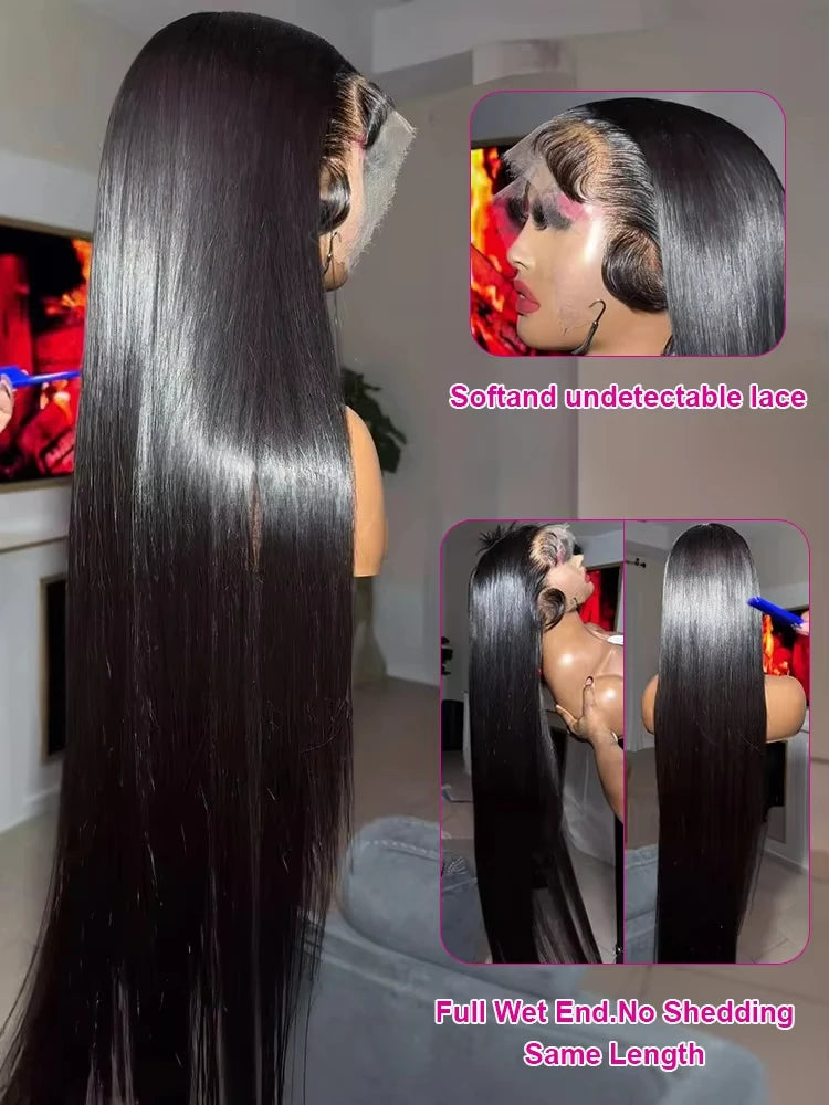 30–40 Inch Bone Straight Human Hair Wig – 13×6 HD Transparent Lace Frontal & 13×4 Lace Front, 5×5 Glueless Wear & Go Closure