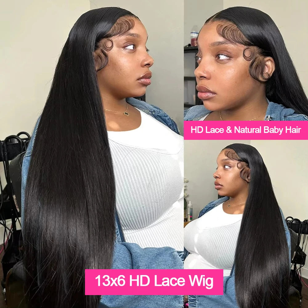 250% Density Wear & Go Glueless Bone Straight Human Hair Wig – Pre-Cut 13×6 & 13×4 HD Lace Frontal, Pre-Plucked, Soft & Natural