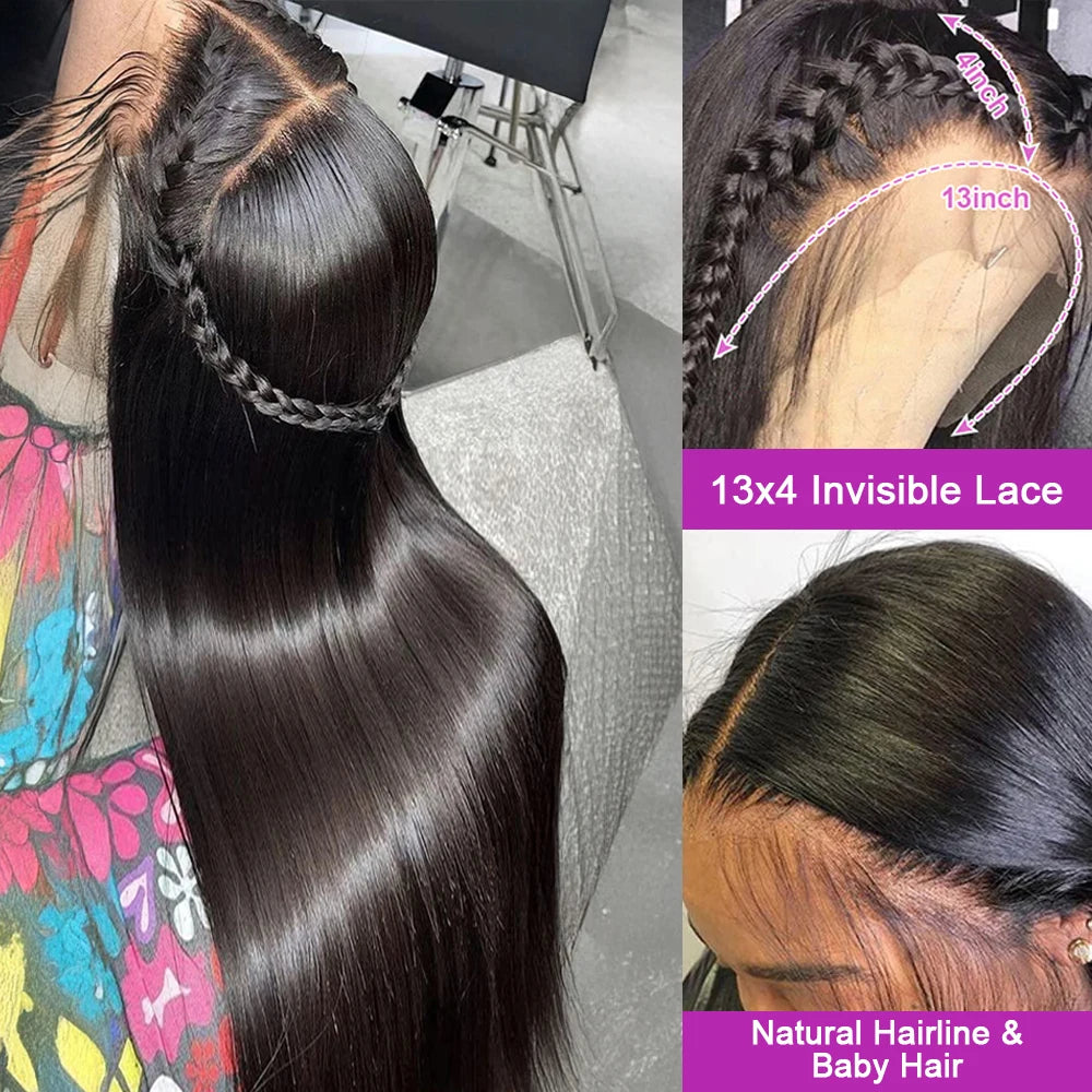 250% Density Bone Straight Brazilian Human Hair Wig – 13×6 HD Lace Frontal, 40 & 46 Inch, 100% Human Hair