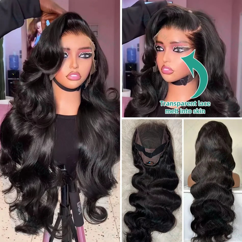 13×6 HD Lace Front Body Wave Human Hair Wig – 180% Density, Glueless, Pre-Plucked Natural Black