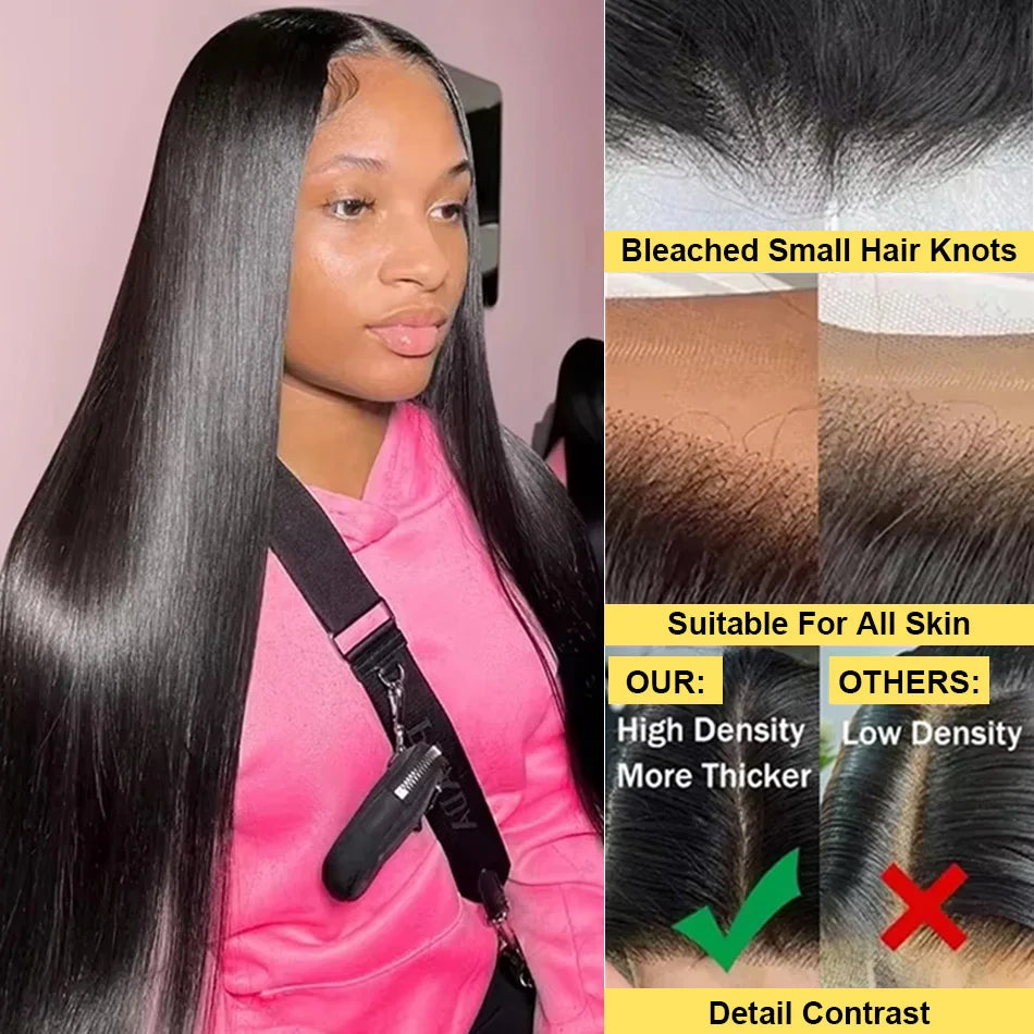 200% Density Bone Straight Human Hair Wig – 13×6 HD Transparent Lace Frontal, 5×5 Glueless Wear & Go Closure, 30 / 34 / 40 Inch