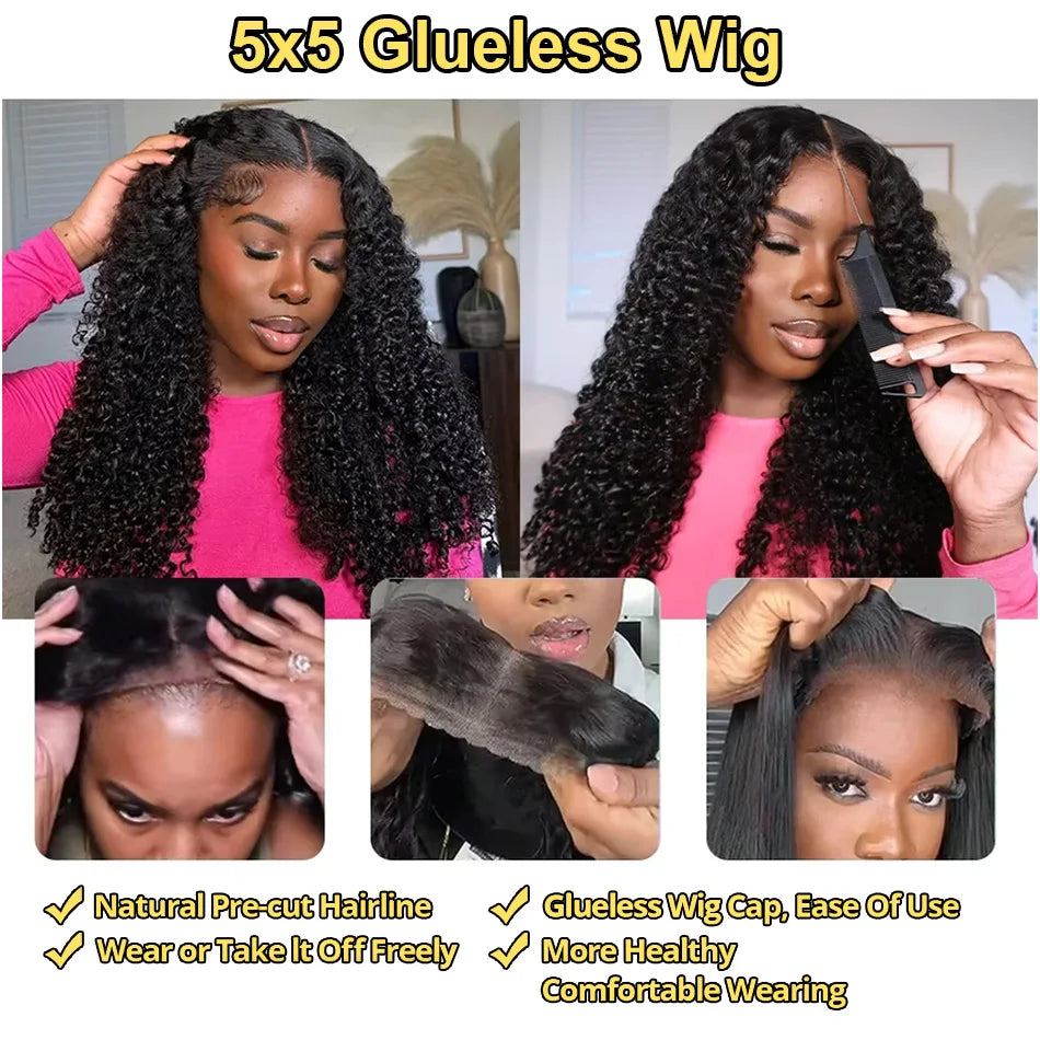 30–40 Inch Water Wave Curly Human Hair Wig – 13×6 HD Lace Frontal, Deep Wave Texture, 5×5 & 4×4 Glueless Closure, Brazilian Hair