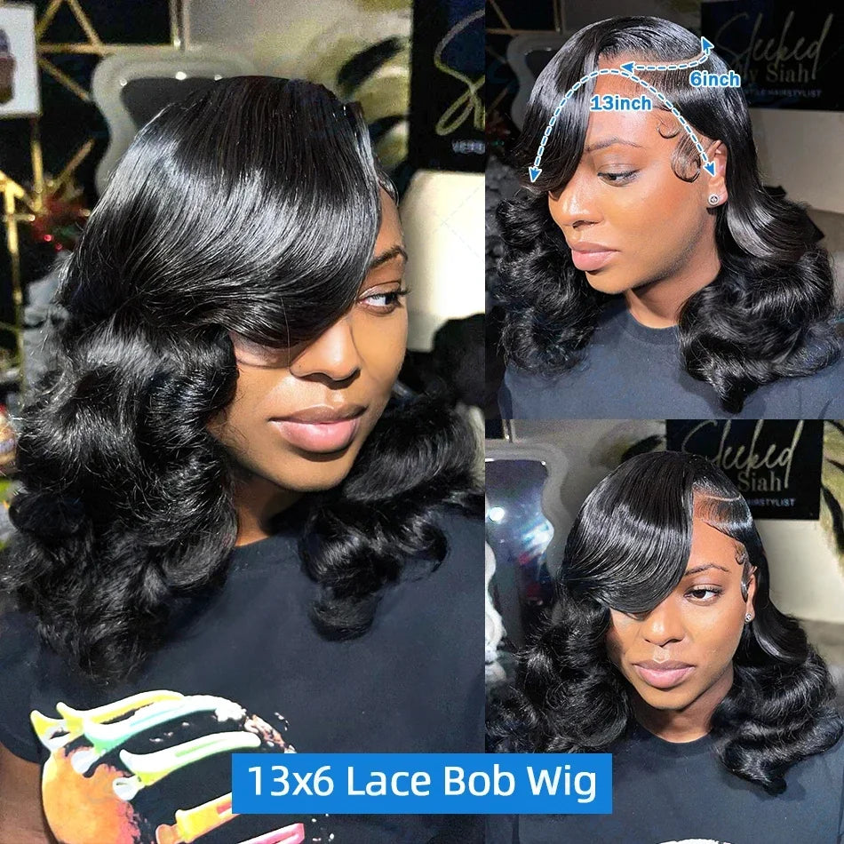 200% Density Short Bob Human Hair Wig – 13×6 HD Transparent Lace Frontal & 13×4 Lace Front, Body Wave Wavy, 5×5 & 4×4 Glueless Closure