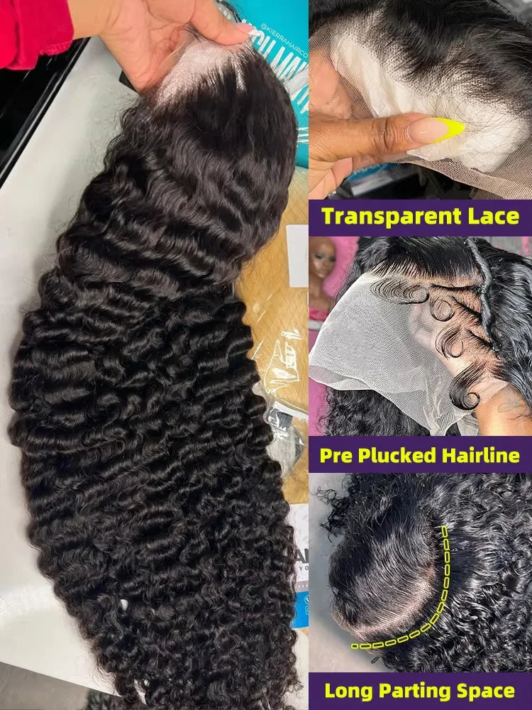 30–40 Inch Curly Loose Deep Wave Human Hair Wig – 13×4 & 13×6 HD Transparent Lace Frontal, 5×5 Wear and Go Glueless Closure