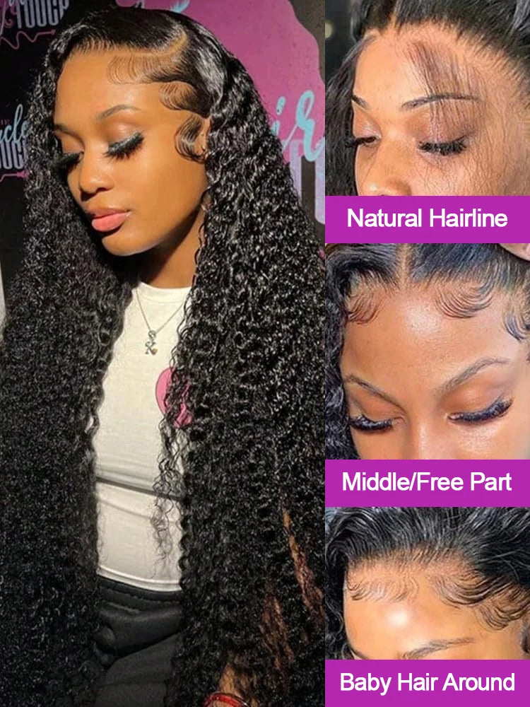 300% Density 50 Inch Deep Wave Human Hair Wig – 13×6 HD Lace Frontal, Loose Water Curly, 13×4 Lace Front & 7×5 Glueless Closure