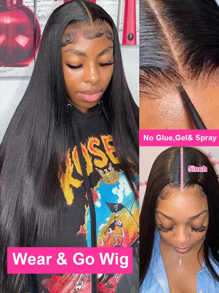 250% Density Wear and Go Glueless Straight Human Hair Wig – Pre Cut HD Lace Frontal 7×5 & 13×4, Pre-Plucked