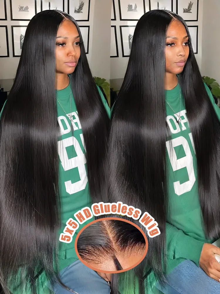 200% Density Bone Straight Human Hair Wig – 13×6 HD Lace Frontal & 13×4 Transparent Lace Front, 5×5 Glueless Ready to Wear, 30 / 36 / 40 Inch