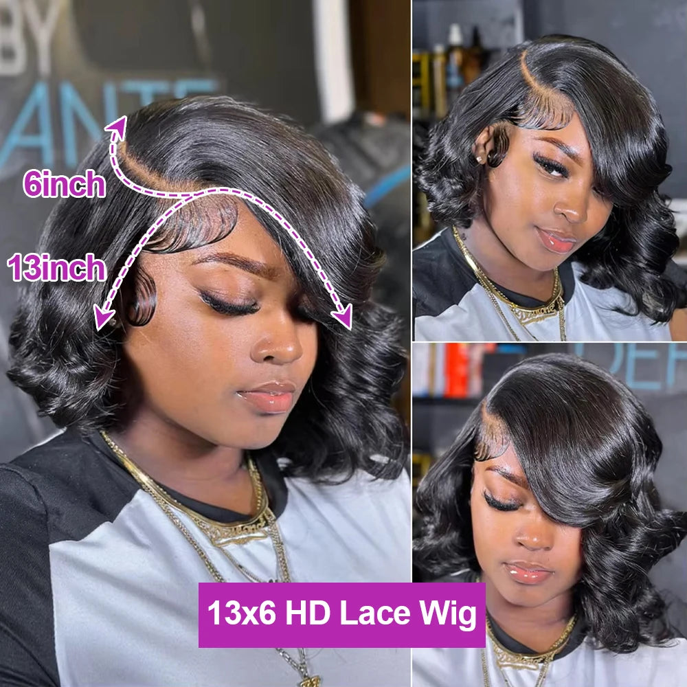 Short Bob Body Wave Human Hair Wig – 13×4 Lace Frontal, Glueless Ready to Go, Pre Cut, Brazilian Hair, Pre-Plucked