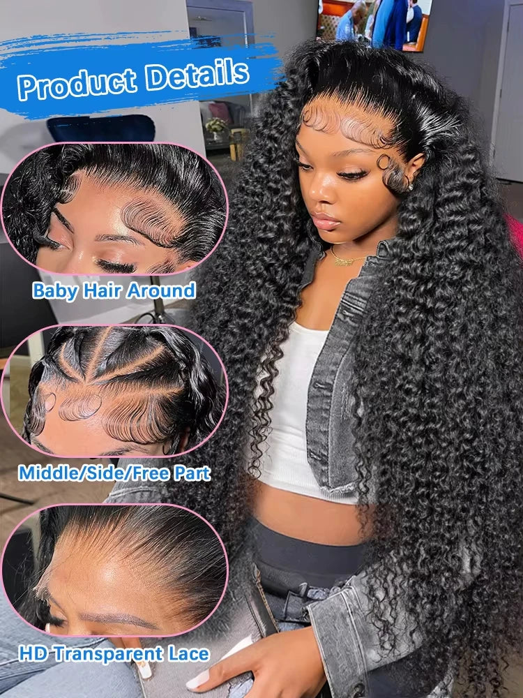 Burmese Curly Human Hair Wig – Deep Wave 13×6 HD Lace Frontal, 13×4 & 5×5 Glueless Closure, 30 & 34 Inch