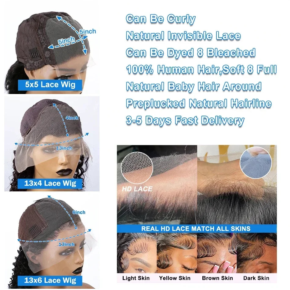 200% Density Short Bob Human Hair Wig – 13×6 HD Transparent Lace Frontal & 13×4 Lace Front, Body Wave Wavy, 5×5 & 4×4 Glueless Closure